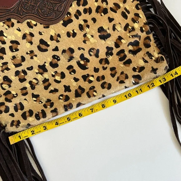 American Darling Cheetah Print & Gold Fringed Cowhide & Leather Purse /Tote Bag - Picture 10 of 15